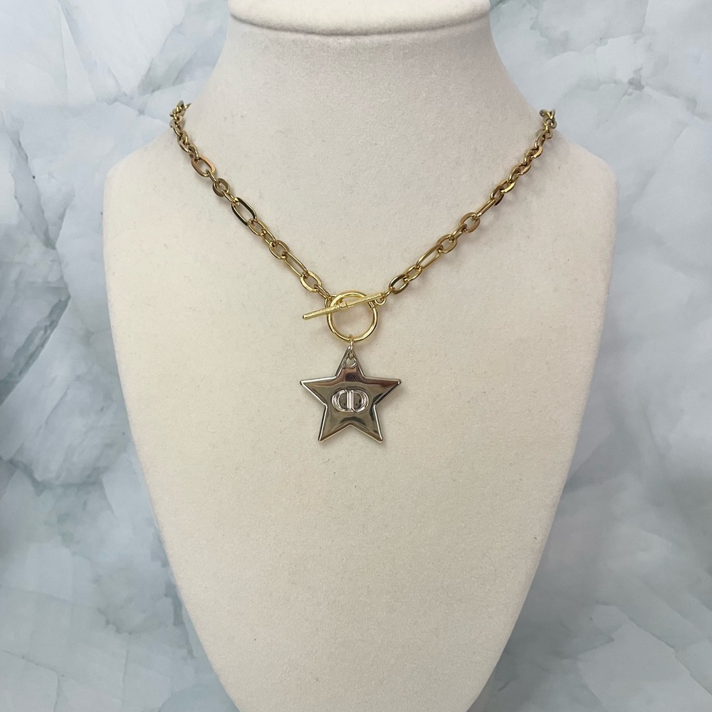 Upcycled Gold Star Charm Chain Link Necklace